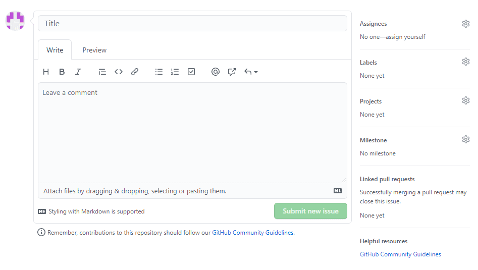 Github の issue 作成画面