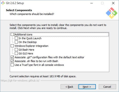 Git For Windows インストール画面