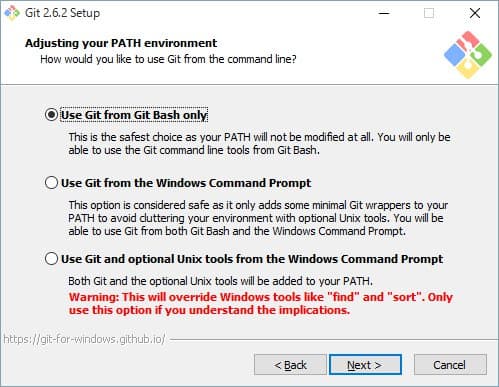 Git For Windows のインストール画面
